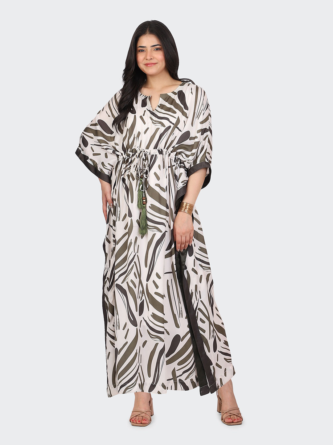 HUE & HIDE Women Tropical Printed Gathered or Pleated Kaftan Dresses