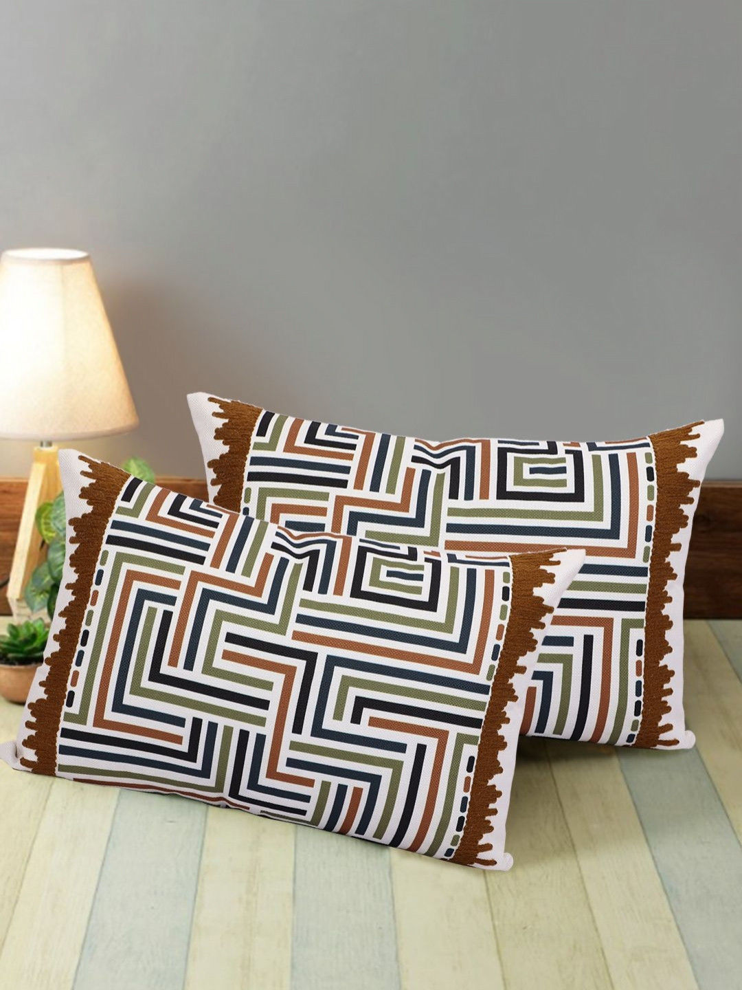 Myntra Elegant Homes Set of 2 Pieces Geometric Print Rectangle Cushion Covers