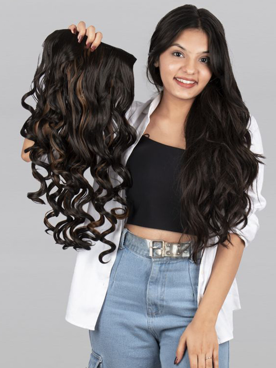 Stasia Street Clip-In Curly Hair Extension Brown With Copper Highlight - 24 Inch