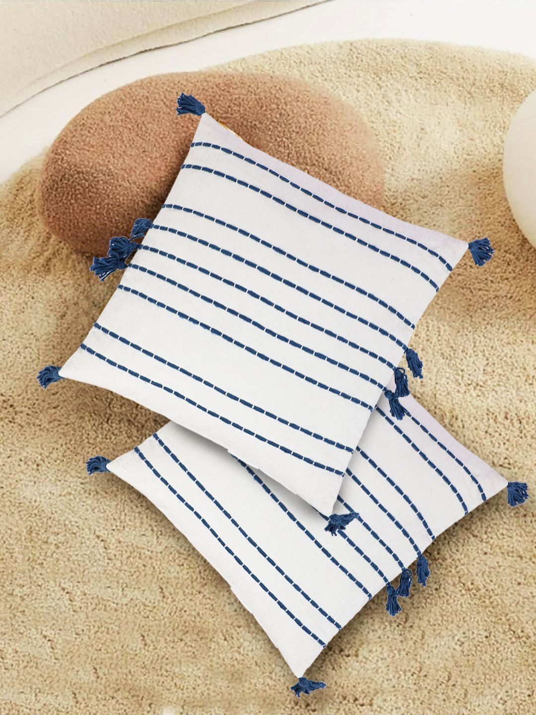 Myntra Elegant Homes Embroidery Striped Polyester 2 Pcs Embroidered Cushion Covers -16x16In