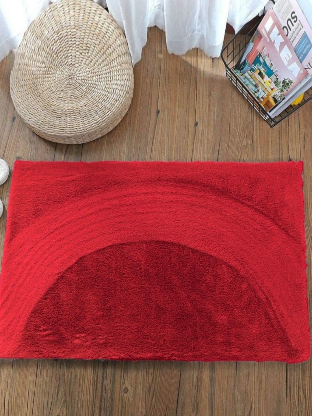 RADECOR Red Super Soft Fluffy Anti-Skid Bath Mat
