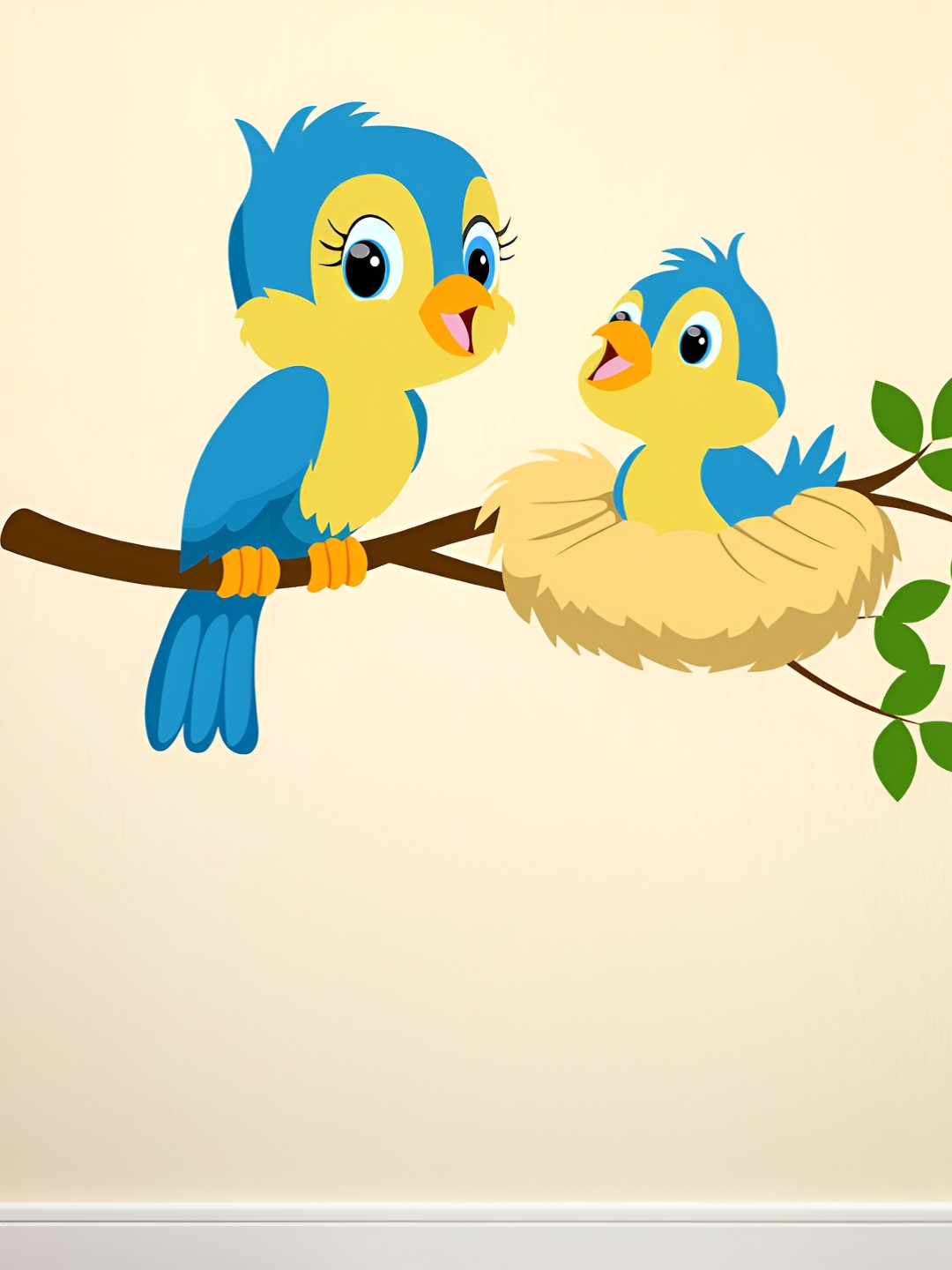 LANSTICK Blue & Yellow Cute Little Birds Self Adhesive Wall Sticker