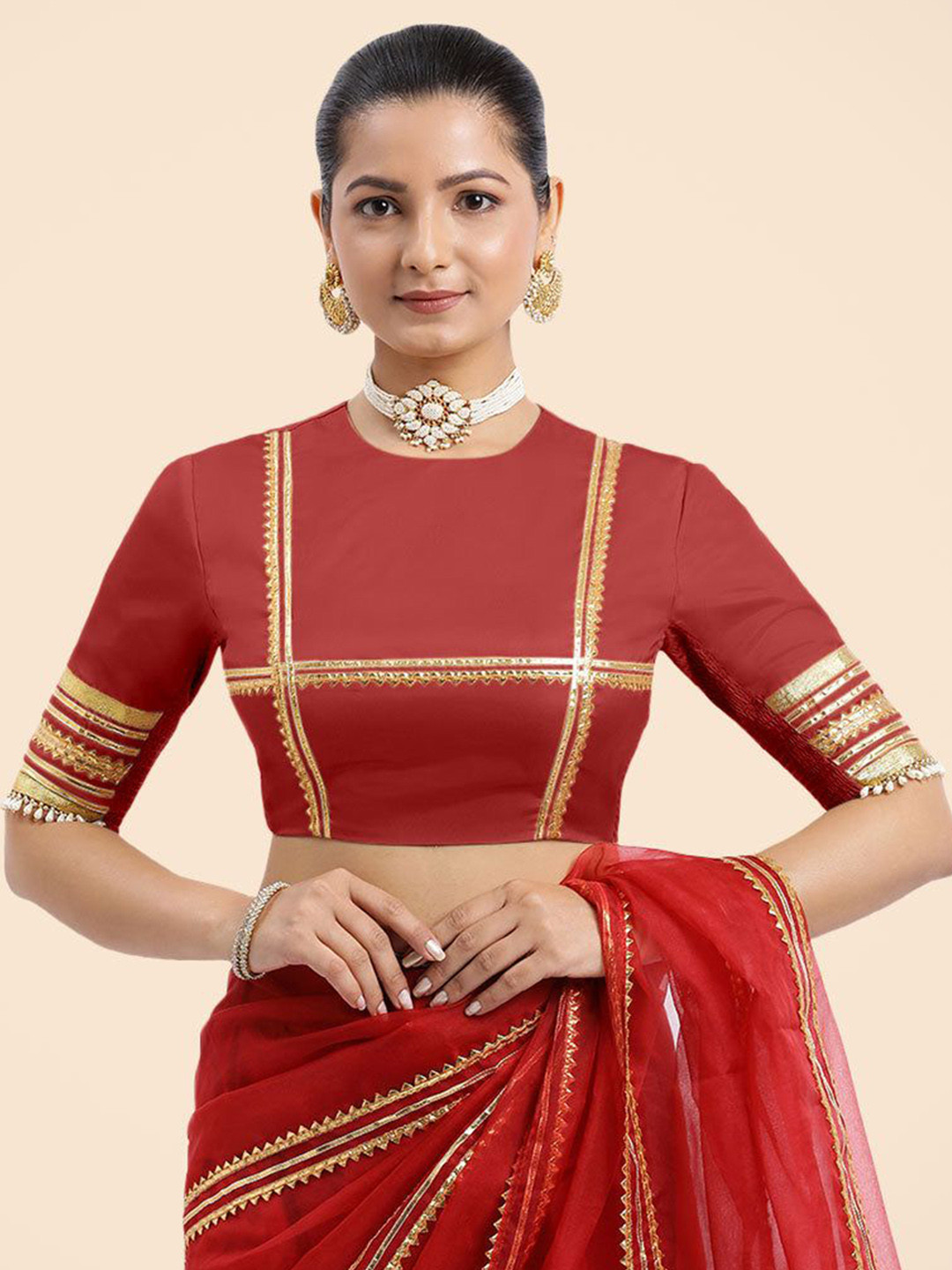 Binks Farheen x Tyohaar Embellished Round Neck FlexiFit Saree Blouse