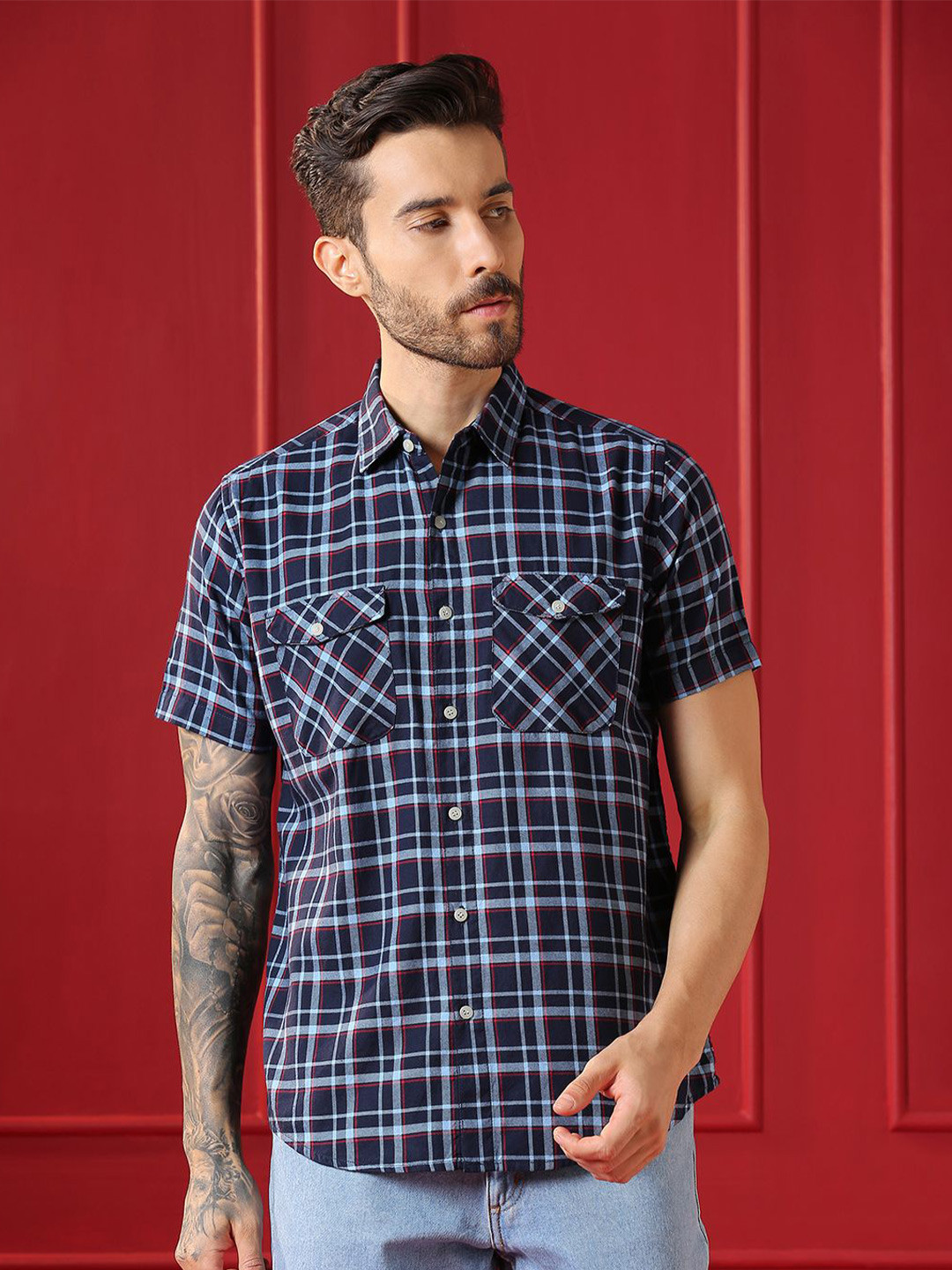 VALEN CLUB Men Checked Casual Shirt