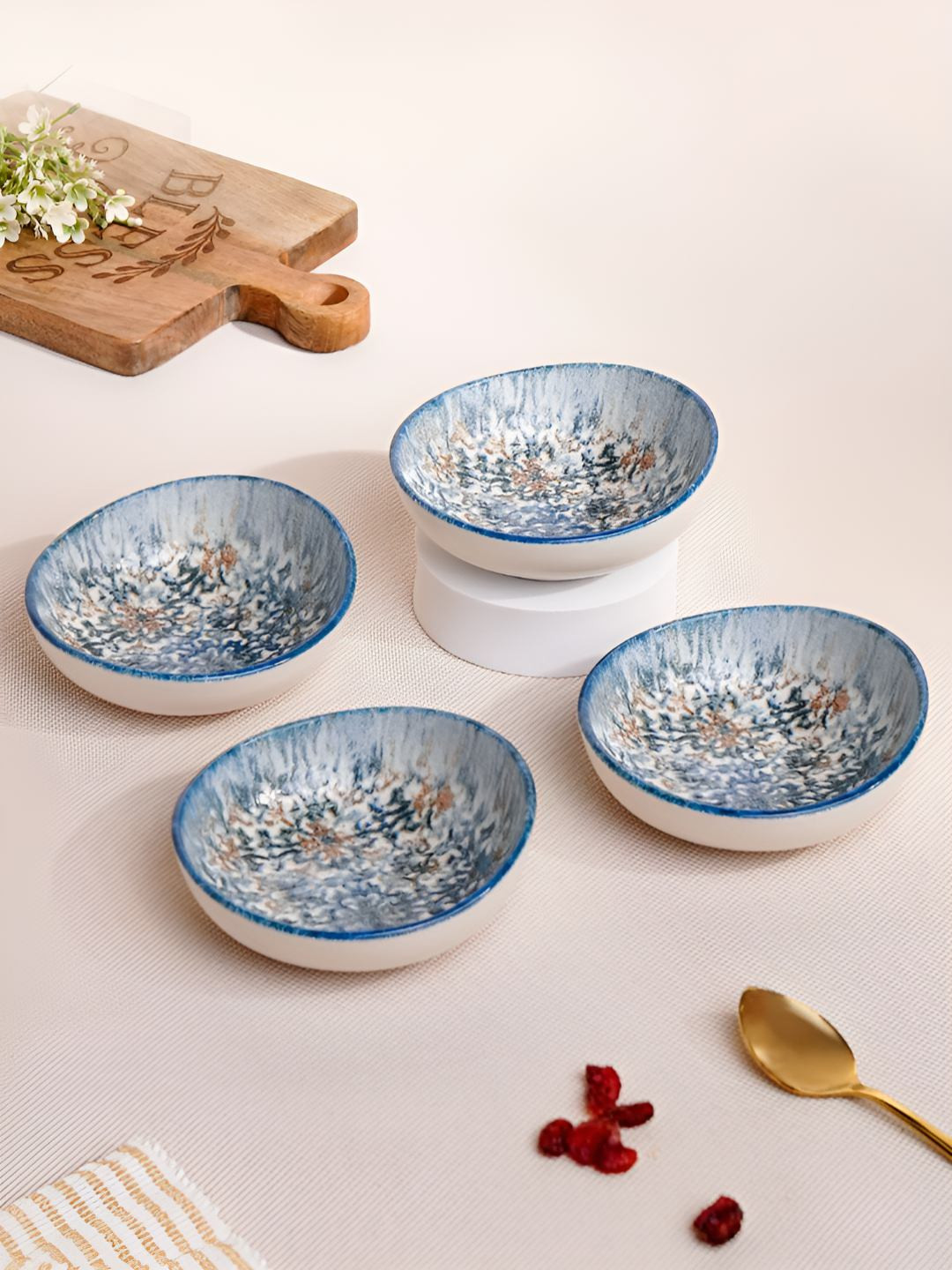 Vola Global LLP Blue 4 Pieces Porcelain Dishwasher and Microwave Safe Core Bowl