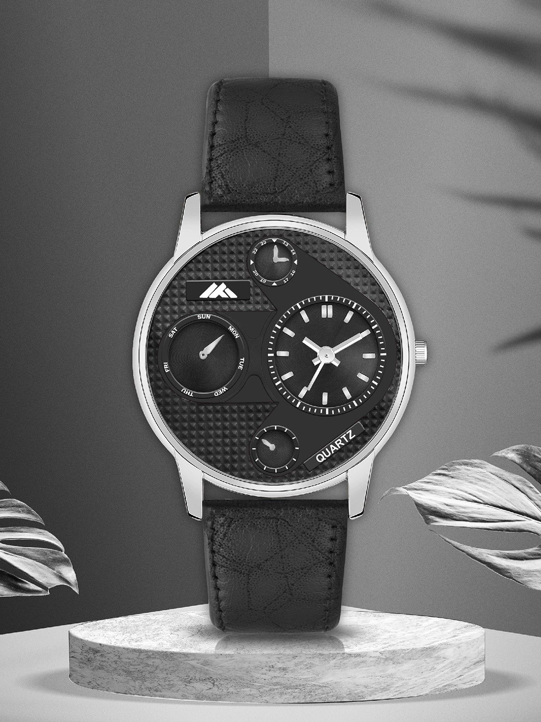 DOUBLERUN Men Textured Dial & Leather Analogue Multi Function Watch H05NMT-31