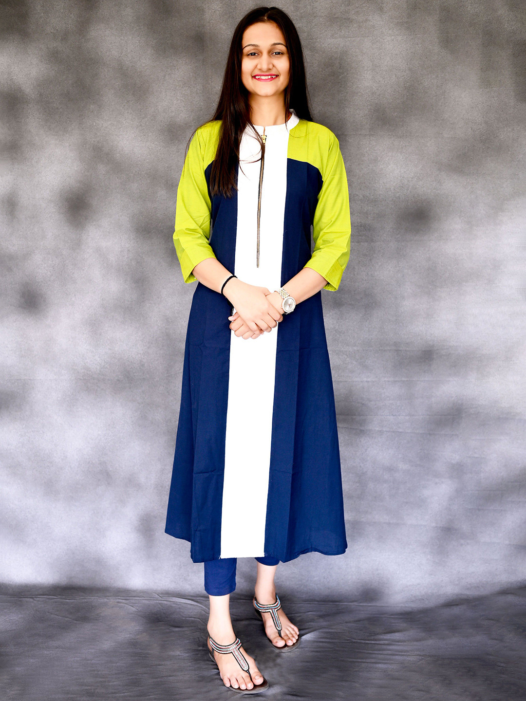 The Allure Attire Women Colourblocked Daily Cotton Straight Kurta