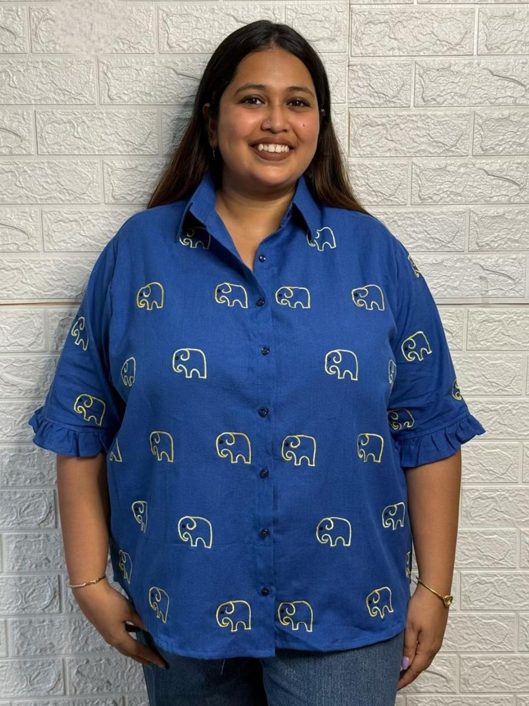 Blush Tree by Brishti Women Relaxed Fit Embroidered Plus Size Cotton Casual Shirt