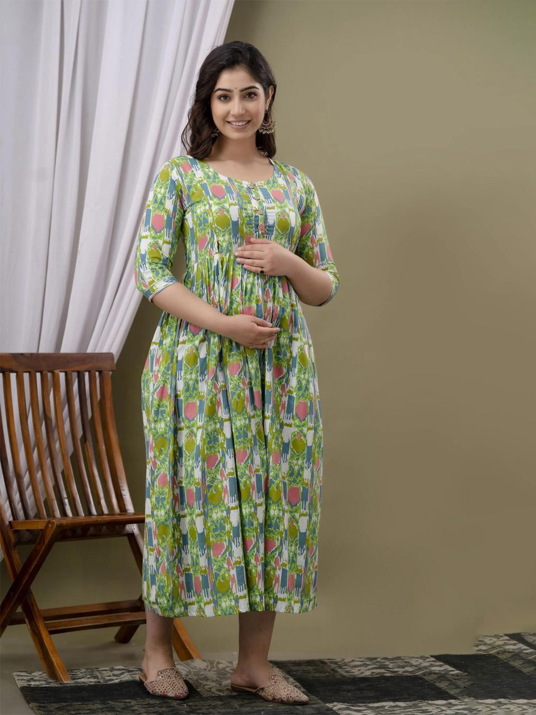 Fashion4word Women Abstract Printed Screen Print Maternity Straight Kurta