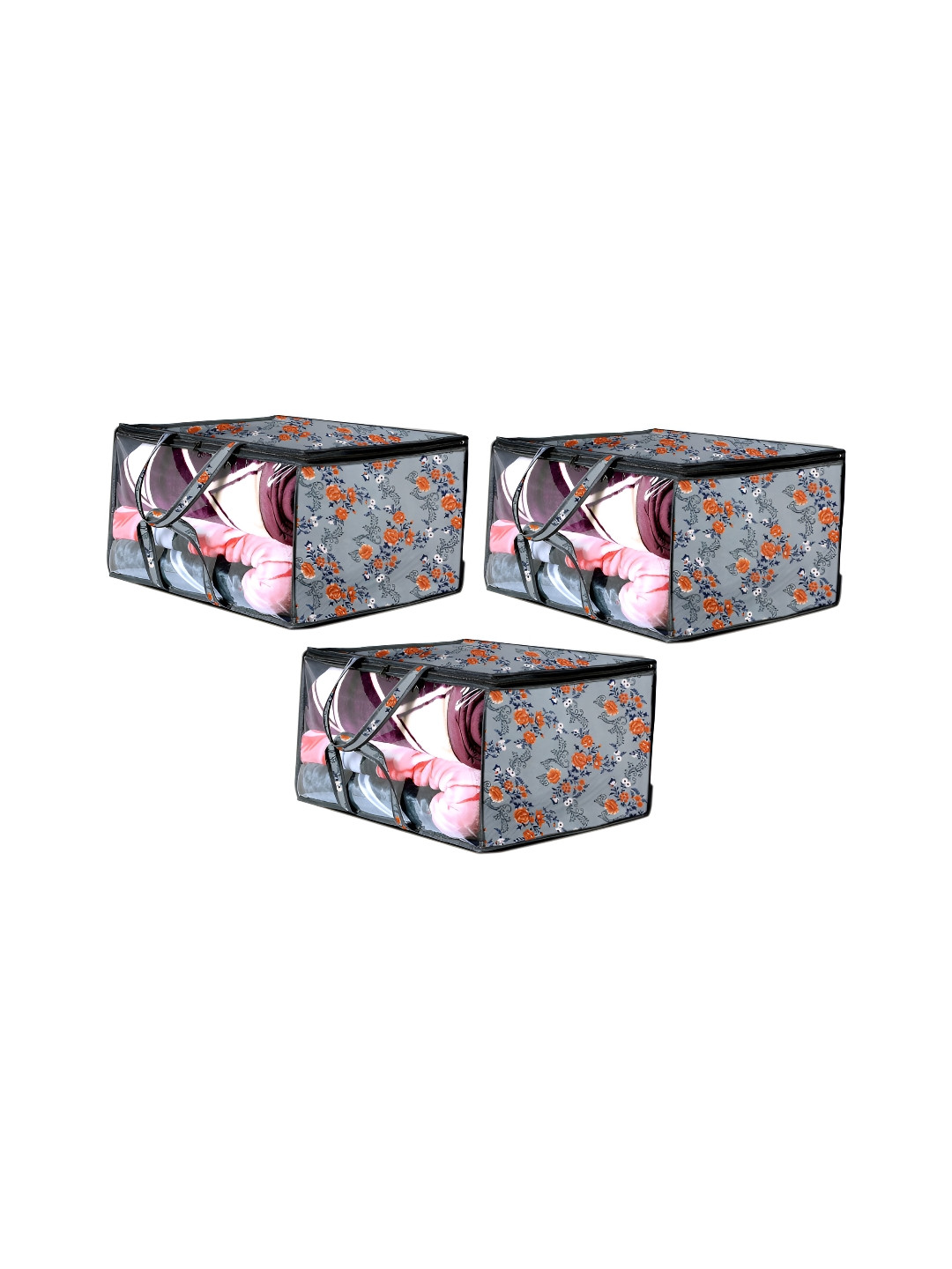 Stylista Blue & Orange 3 Pieces Printed Multi-Utility Wardrobe Core Organisers