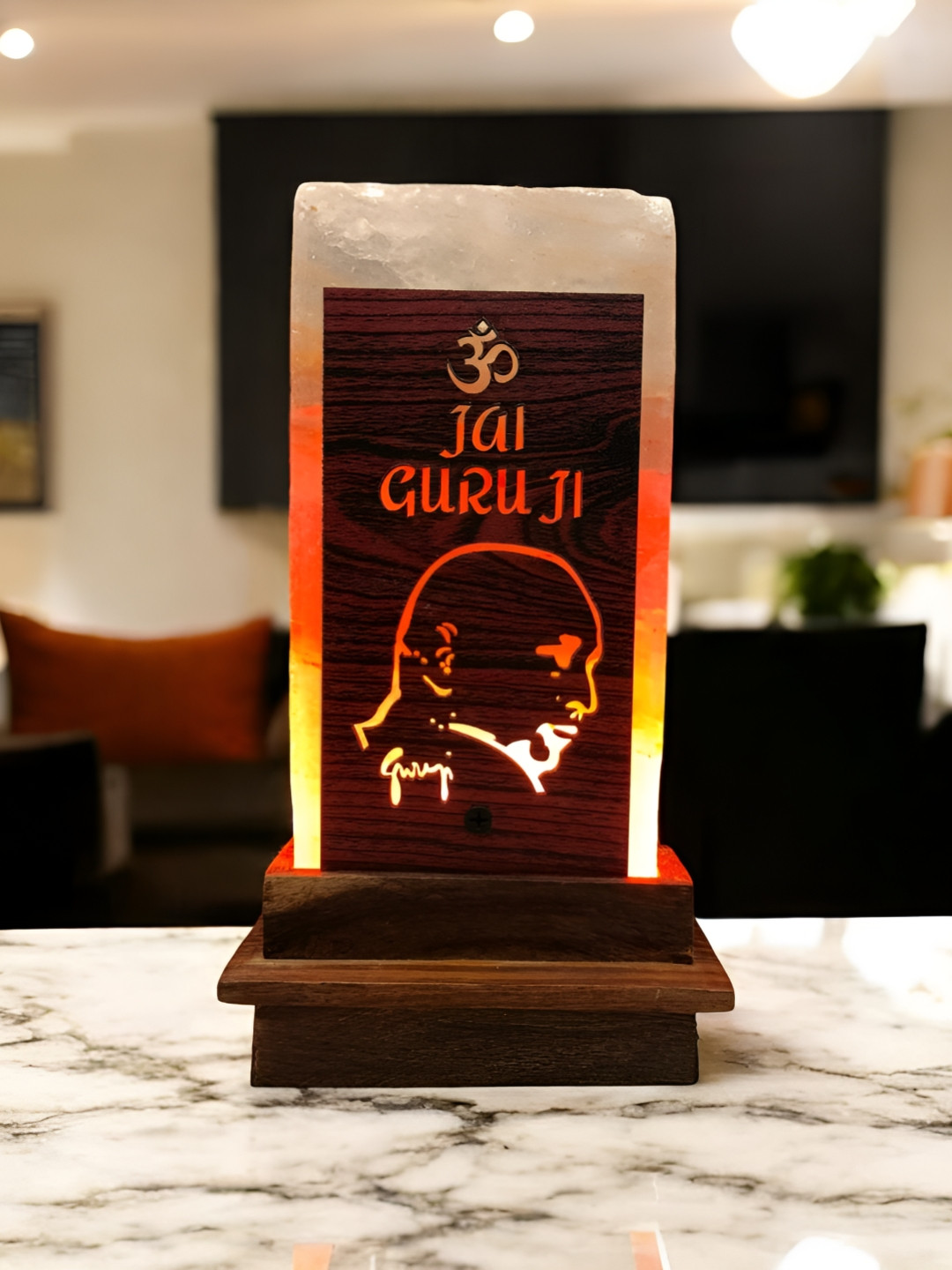 GLOBAL AROMA Tile Rock Salt Brown Wood Contemporary Rectangle Table Lamp