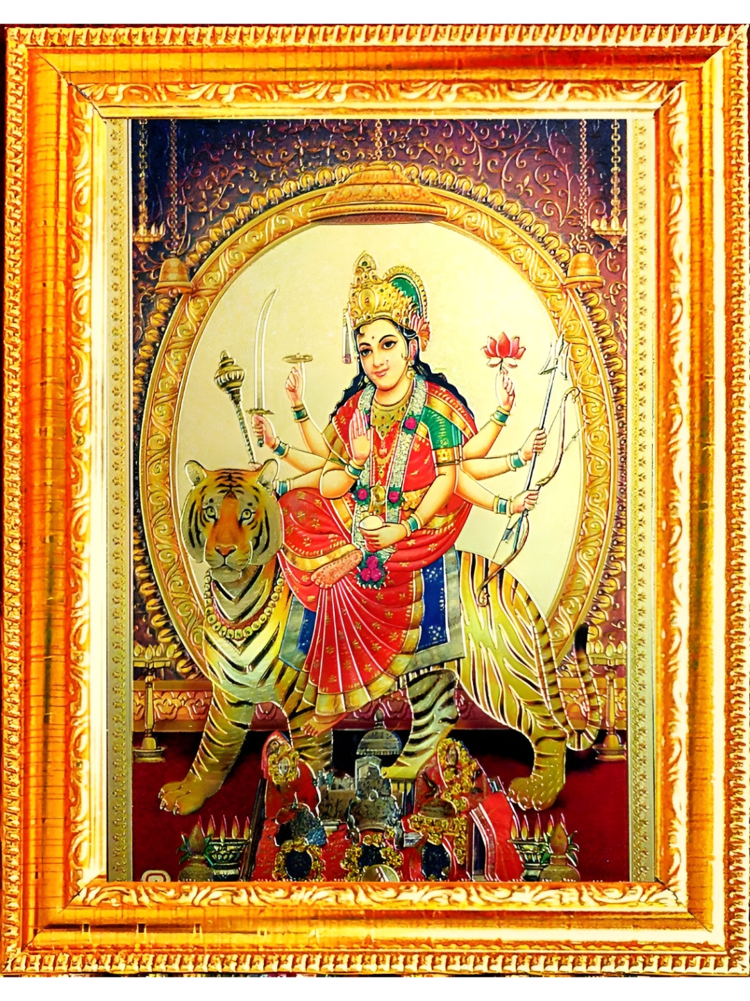 SUNINOW Gold-Toned & Red Durga Maa Printed Photo Frame
