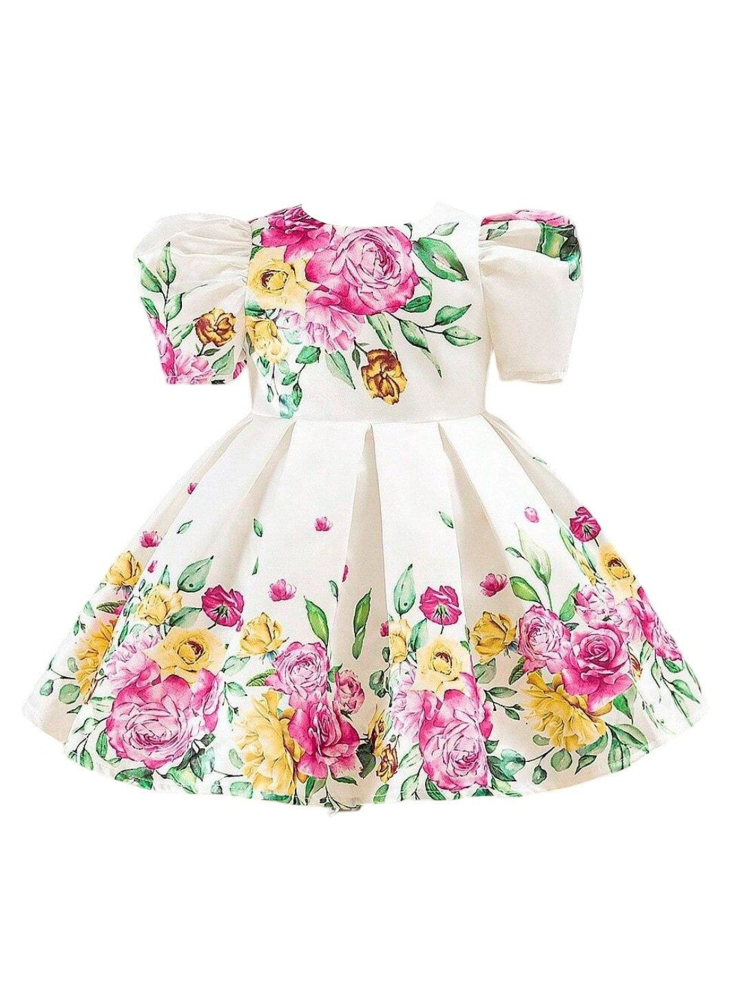 HOPZONIC Kids Girls 1 Floral Print  Satin Fit & Flare Dress