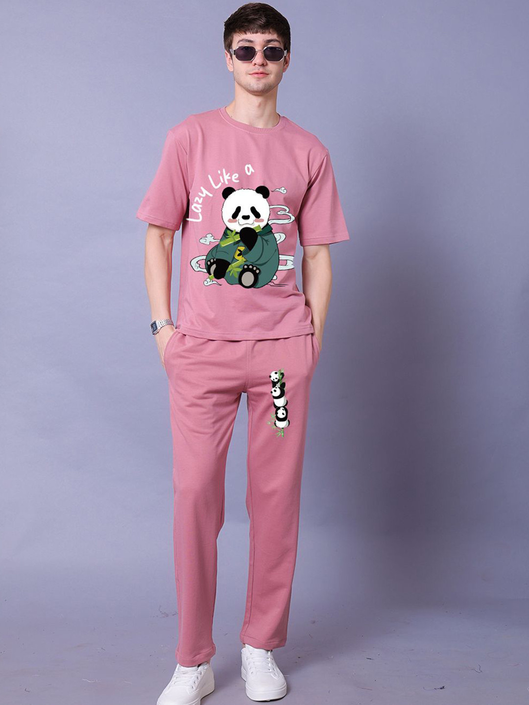 Lazy Lush Lazy Like A Panda Printed Cotton T-Shirt With Trouser Co-Ords