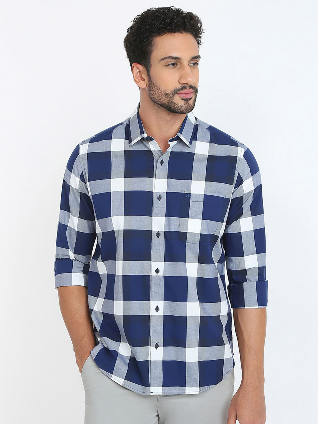 Raymond Checked Pure Cotton Semicutaway Casual Shirt