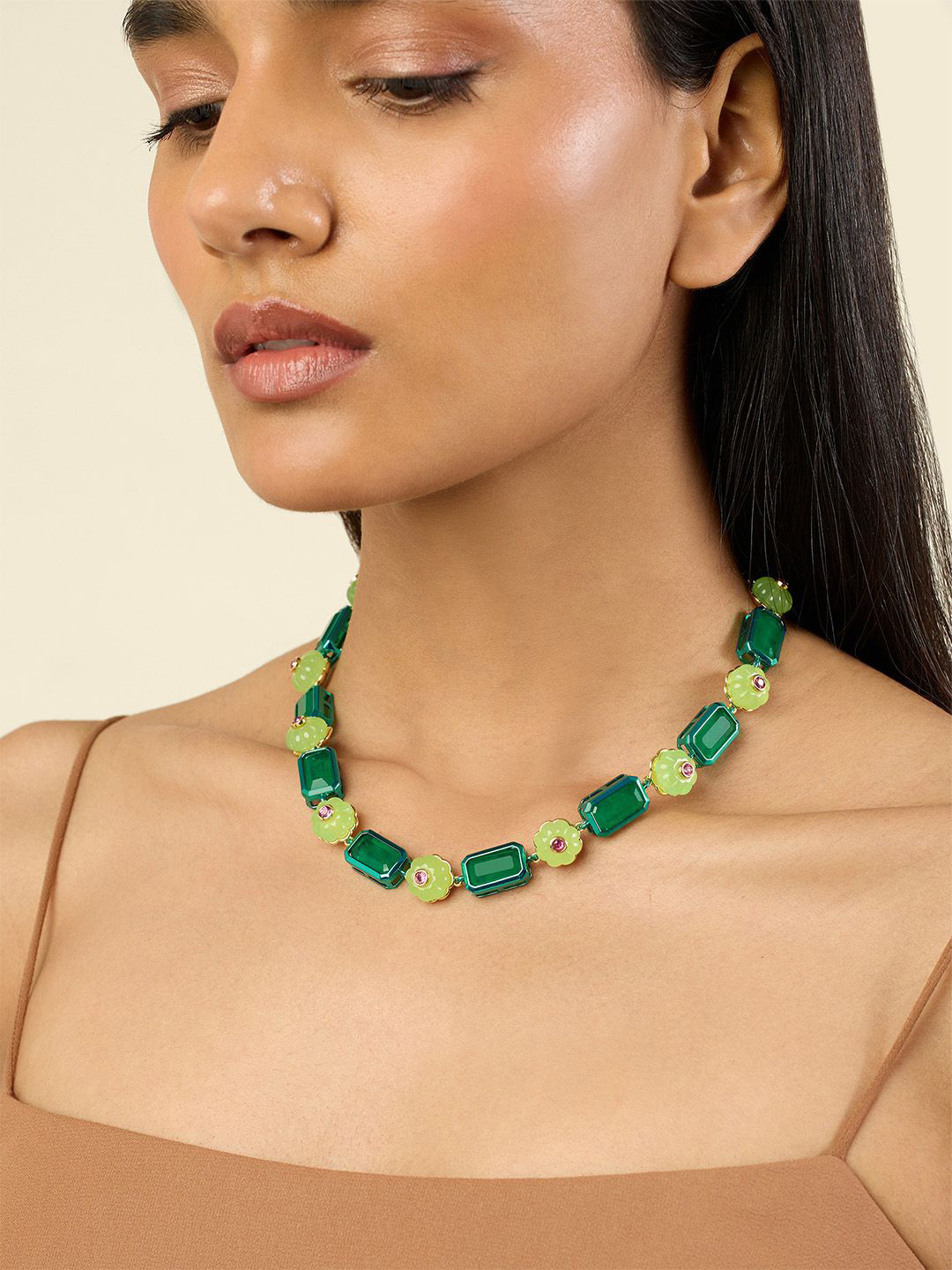 Isharya 18Kt Gold-Plated Crystals Studded Verdant Bloom Statement Necklace