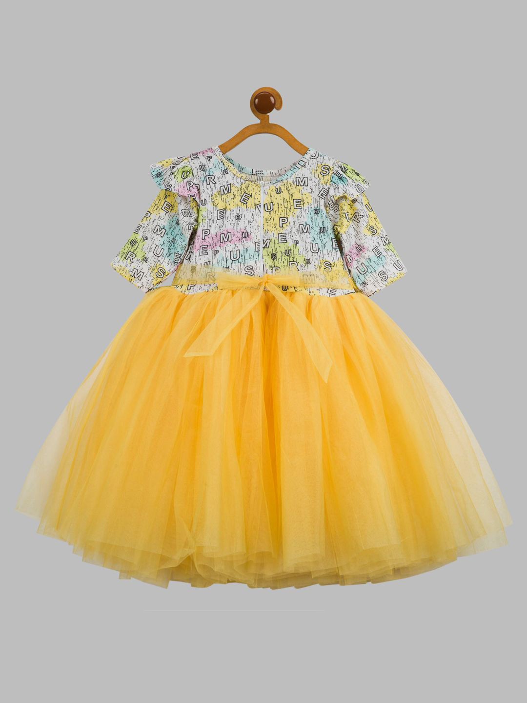 Toy Balloon Girl Floral Print Flared Sleeve Fit & Flare Dress