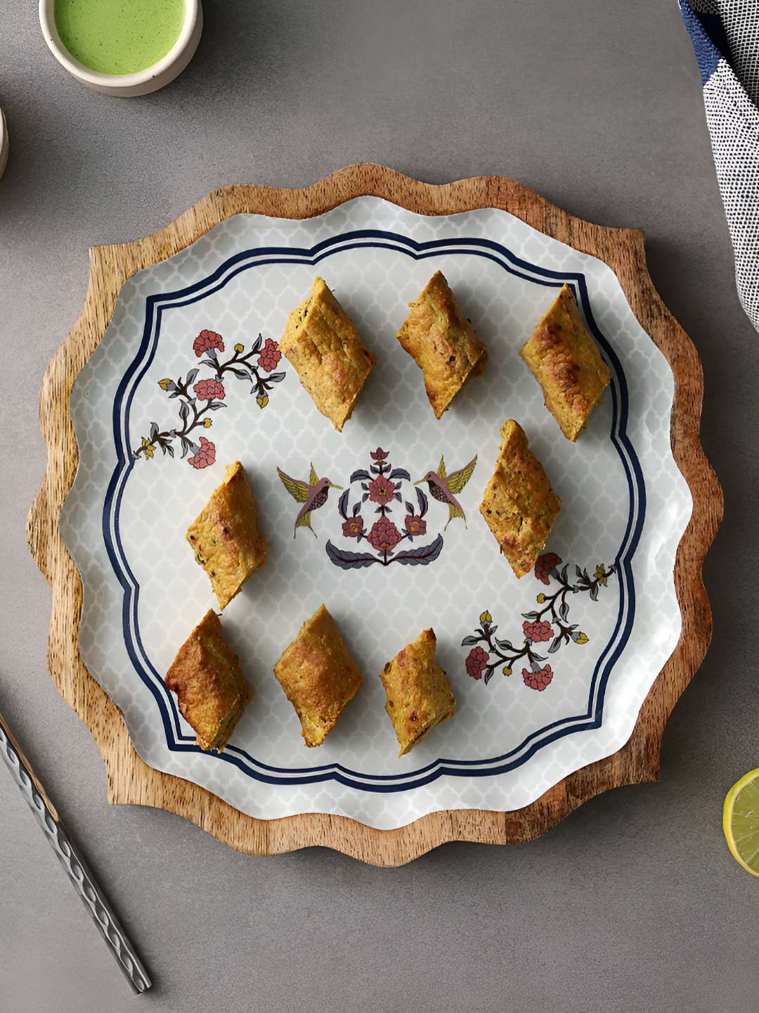 dudki White Wood Nazaara Serving Tray