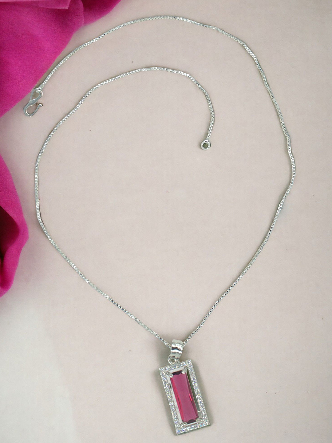 Anxvi Rhodium-Plated Rectangular Pendants With Chains