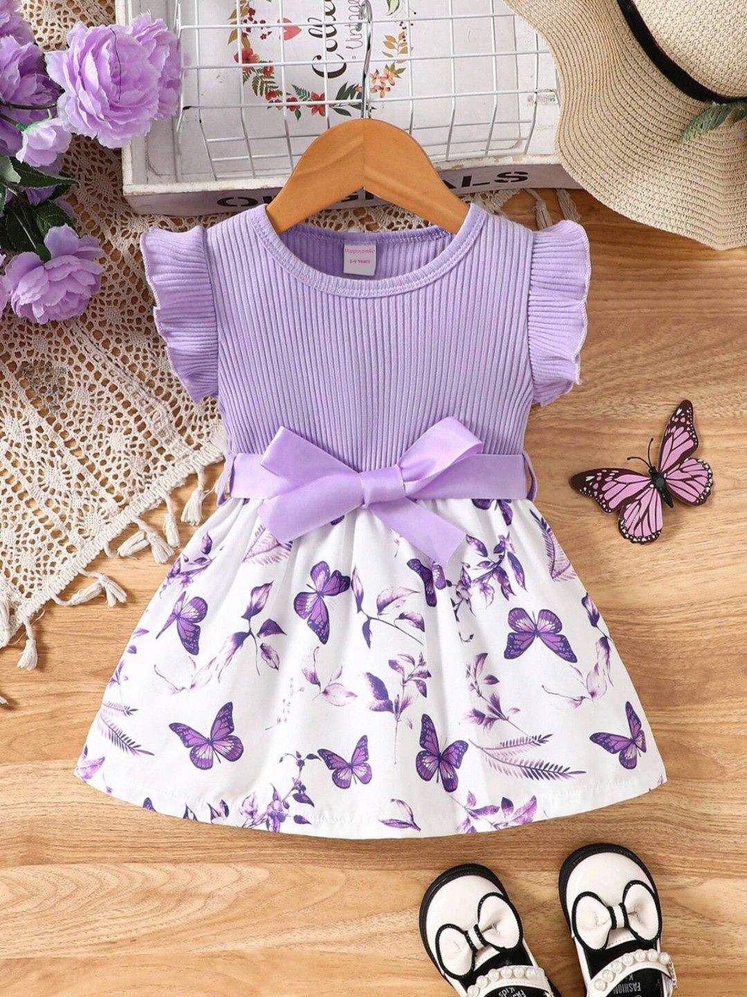 HOPZONIC Kids-Girls Self Design Printed Round Neck Party Dress