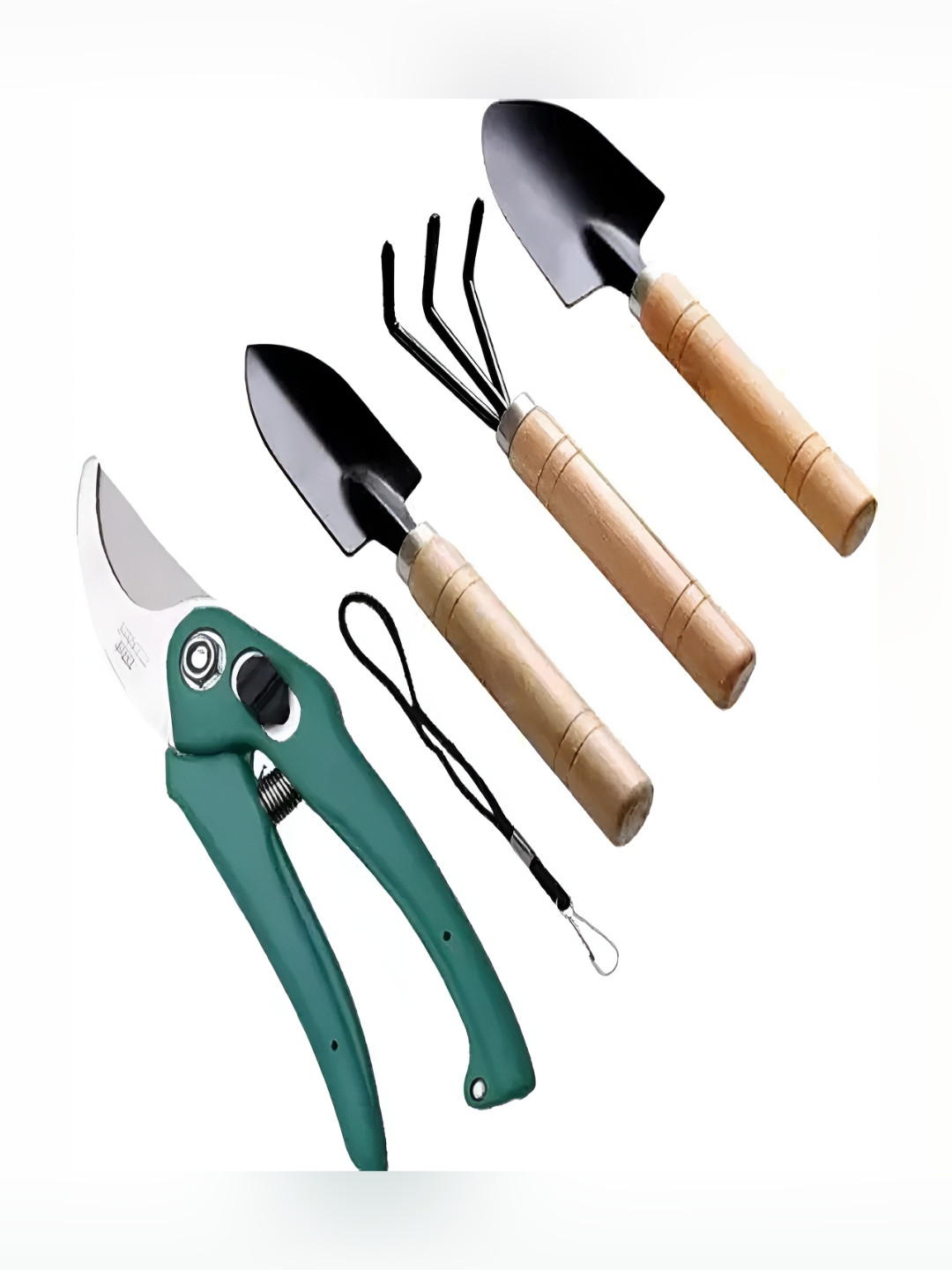 DeoDap 4Pcs Green & Brown Gardening Tool Set With Wooden Handles