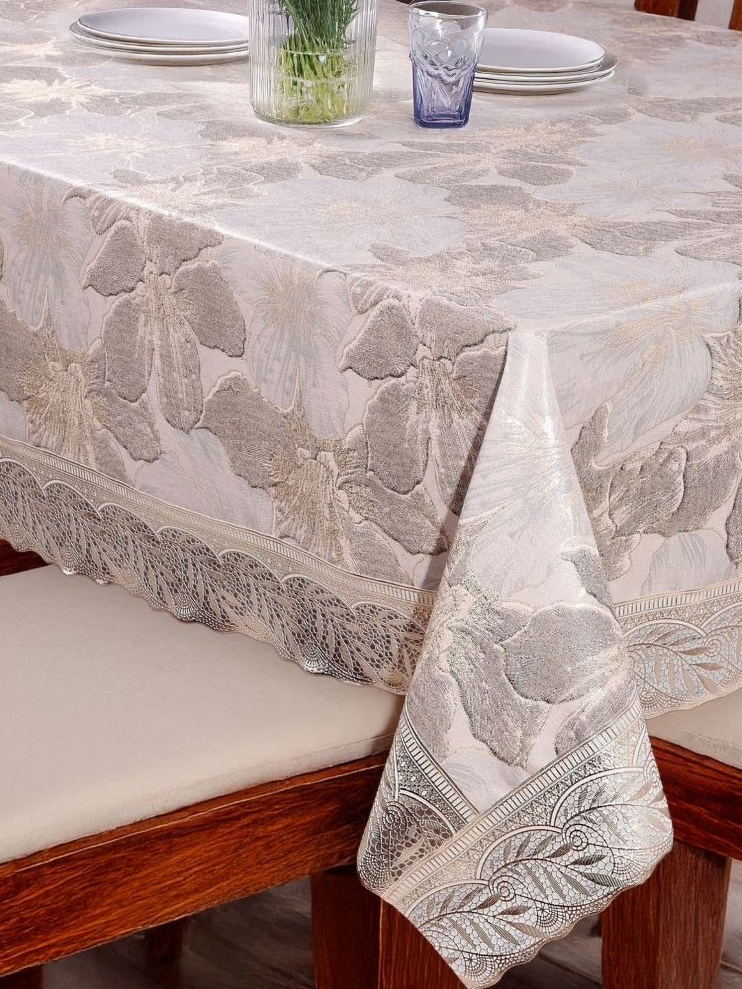 Stylista Pink And Grey Printed Rectangle 8-Seater Table Cover