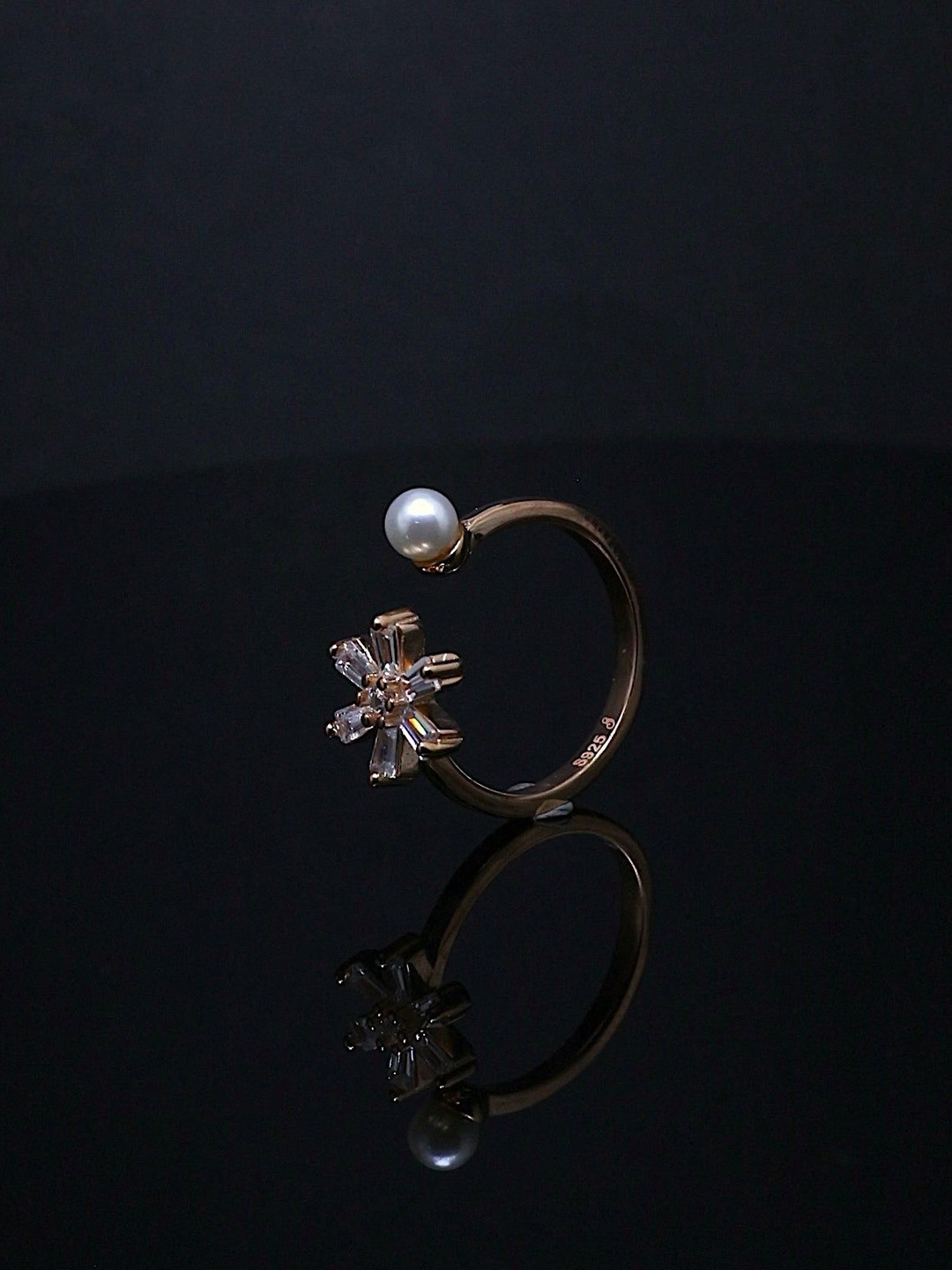 Silver by HM  Rose Gold-Plated Cubic Zirconia-Studded Adjustable Finger Ring