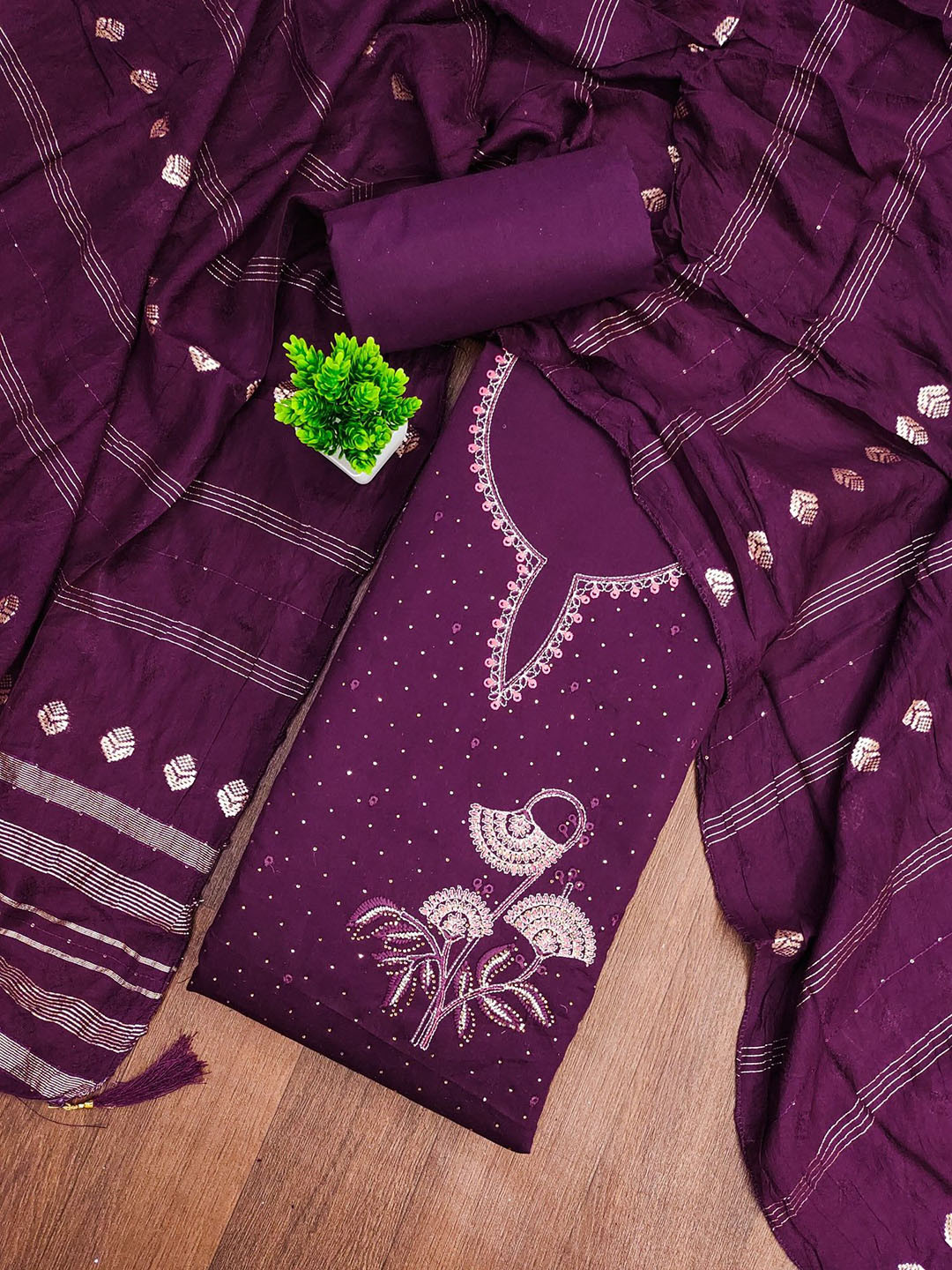 KALINI Floral Embroidered Unstitched Dress Material