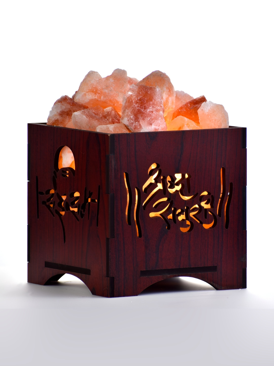 GLOBAL AROMA Basket Rock Salt Brown Wooden Sai Ram Square Table Lamp