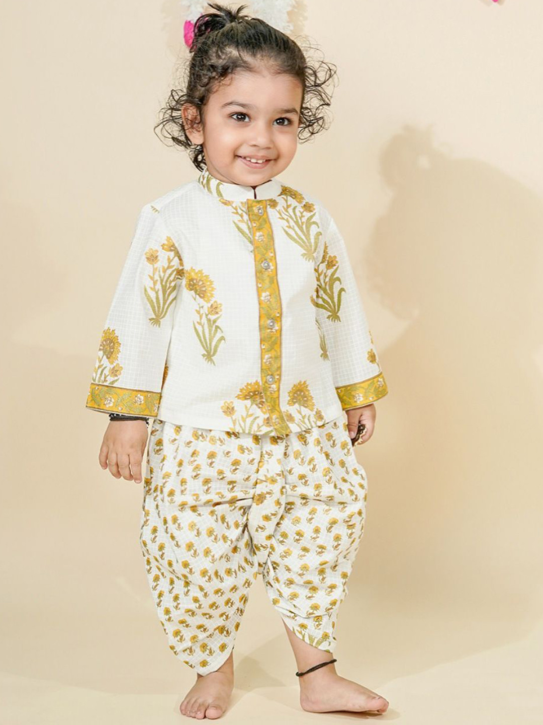 Chanda Mama Boys Floral Printed Regular Pure Cotton Kurta with Dhoti Pants