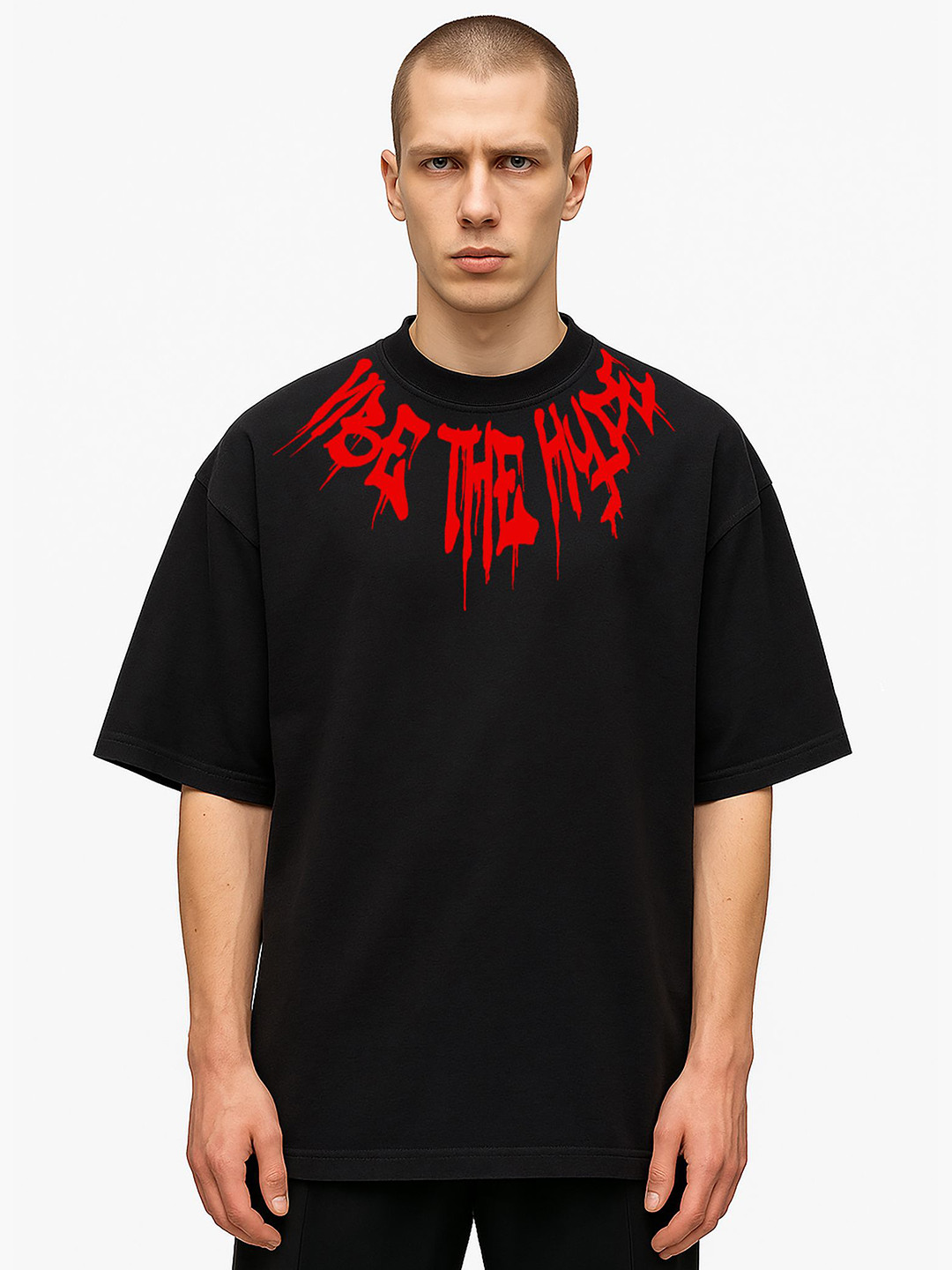 Vibe The Hype Typography Printed Drop-Shoulder Sleeves Oversized Cotton T-shirt