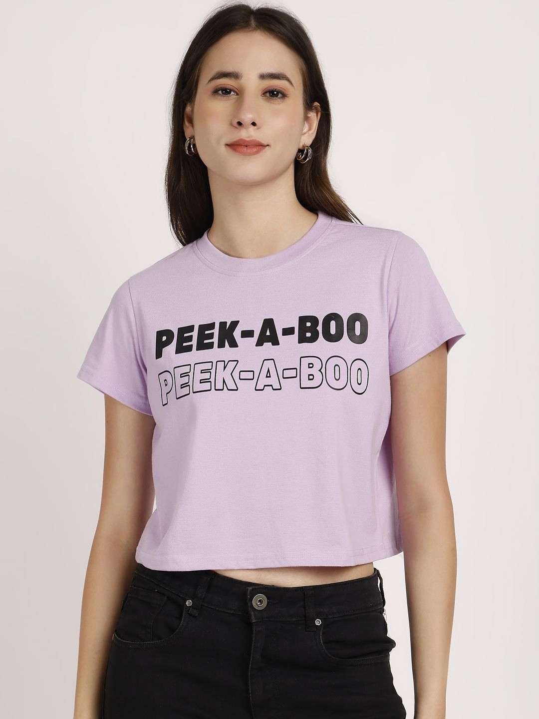 PUELLA Women Typography Printed Round Neck Boxy T-shirt