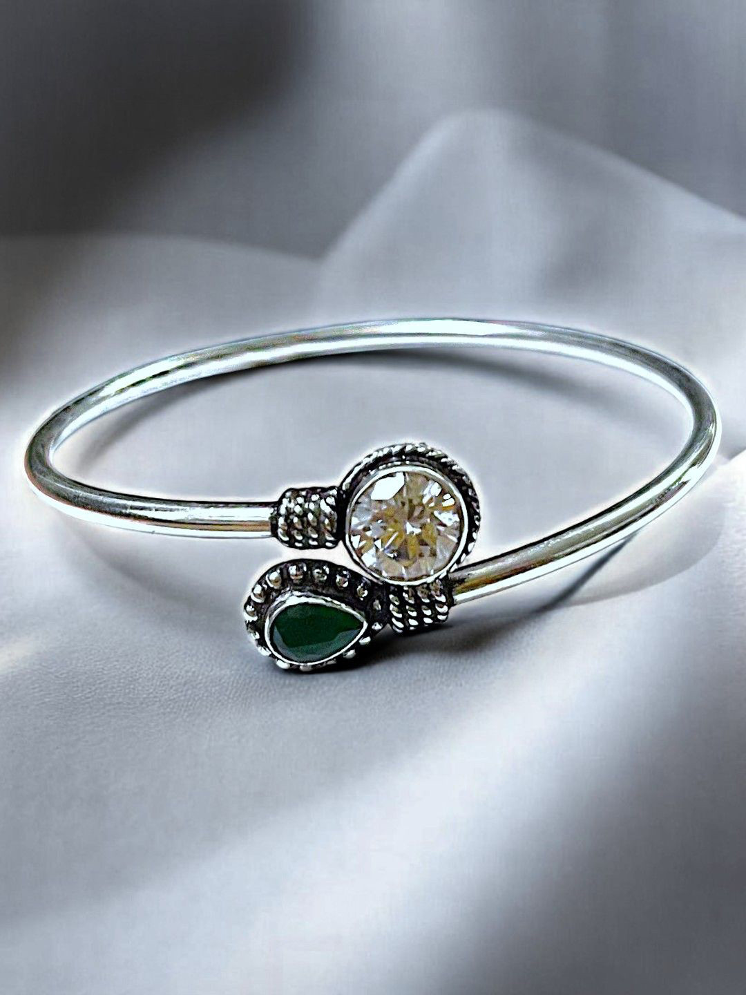 Taraash 925 Sterling Silver Sliver-Plated Gemstone Drop Design Cuff Bracelet