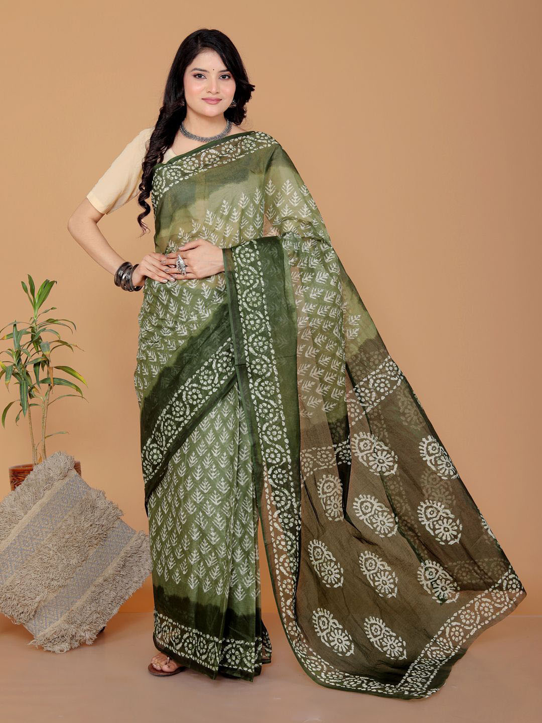 Jevi Prints Batik Pure Cotton Block Print Saree