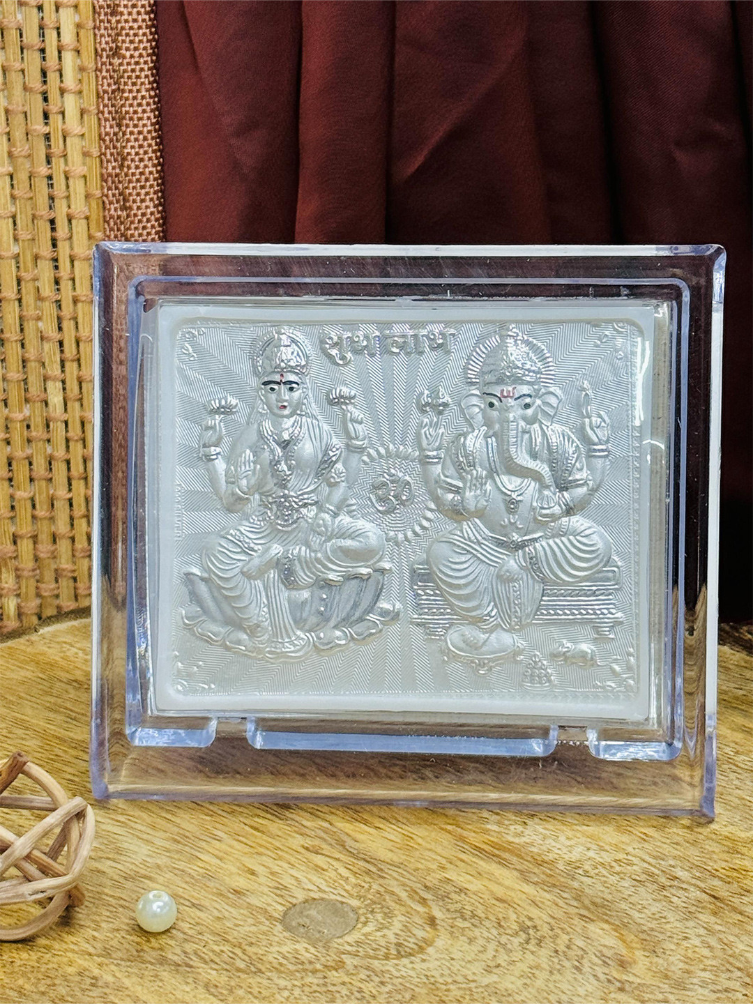 ABDESIGNS Silver Toned & Transparent Lord Laxmi Ganpati Table Photo Frame