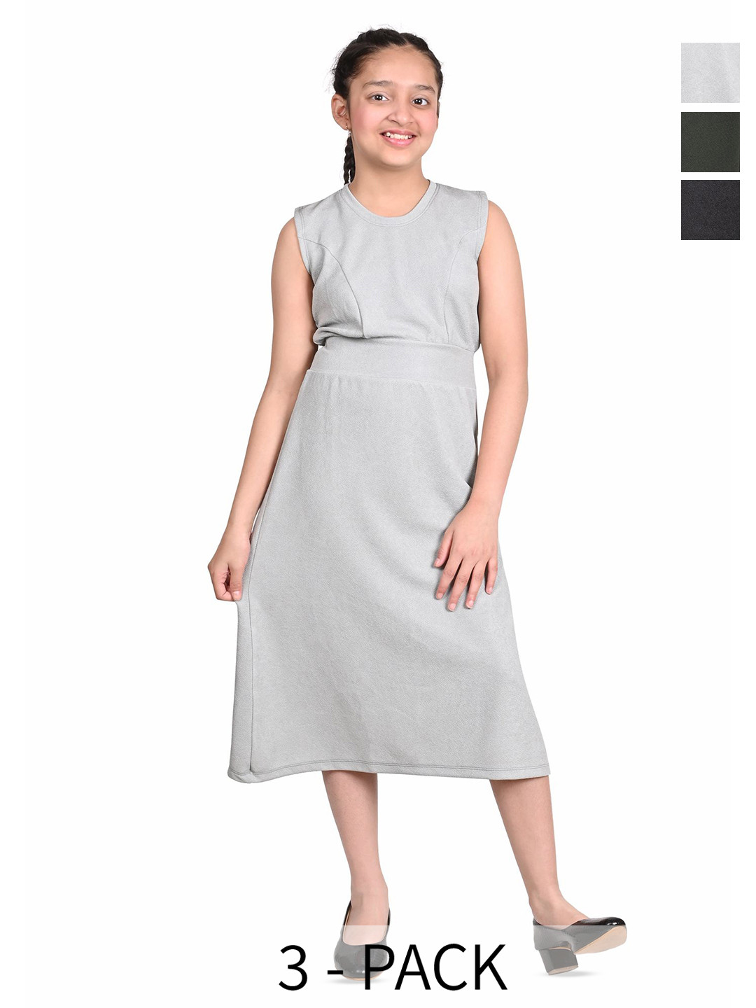 BAESD Gilrs Pack Of-2  Solid Fit & Flare Midi Dress