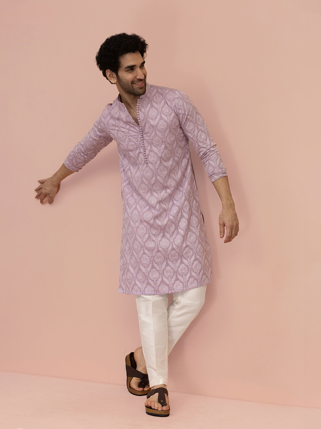 KISAH Floral Embroidered Heavy Thread Work Chikankari Kurta