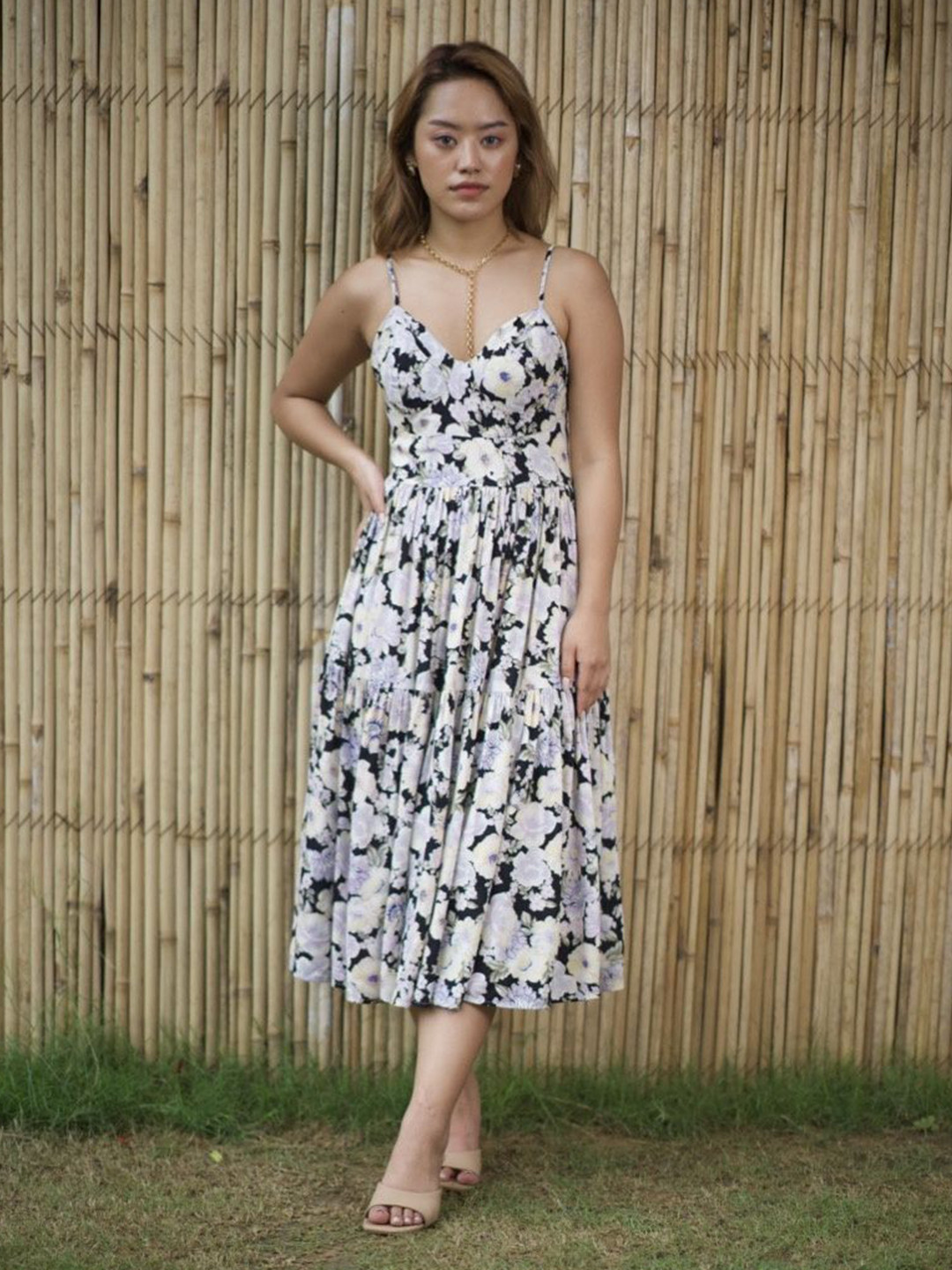 Sunscape Women Black Tie & Dye Printed Fit and Flare Midi Dress