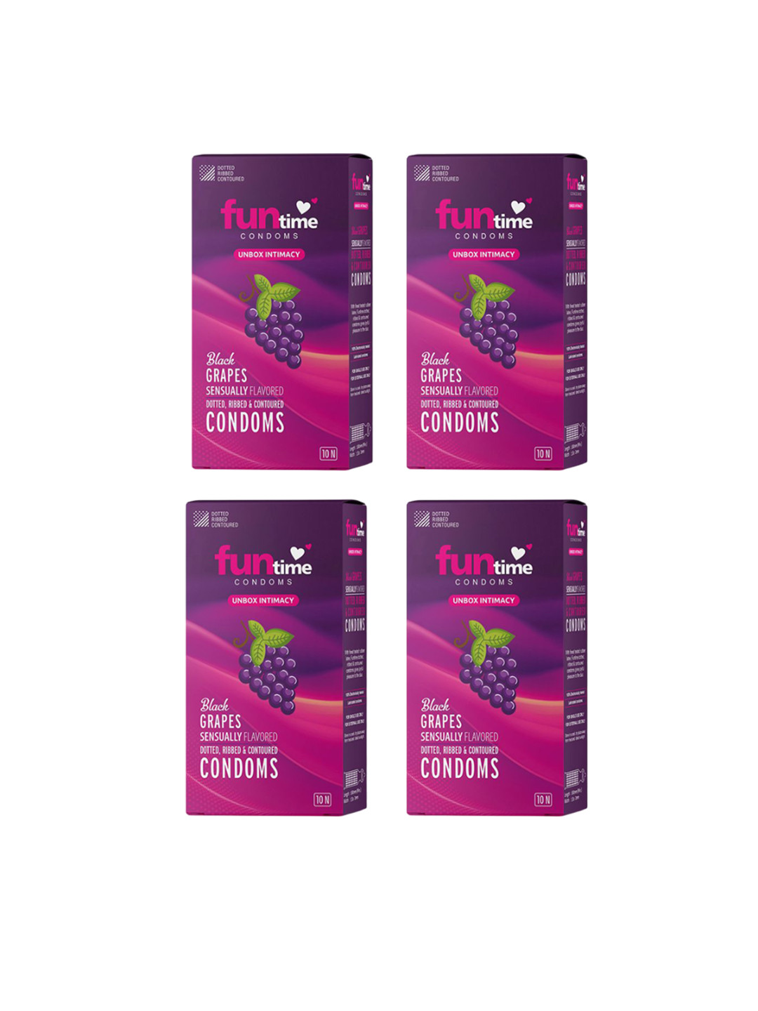 Funtime Pack of 4 Blackgrapes Flavour Long Lasting Dotted & Ribbed Condom - 40 Pcs
