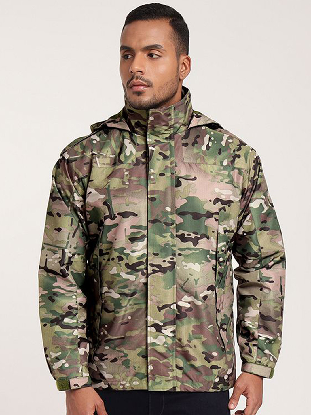 MOUNTMILLER Men's Hooded Neck Multicam AirShell Ripstop Water-Repellent Wind Jacket