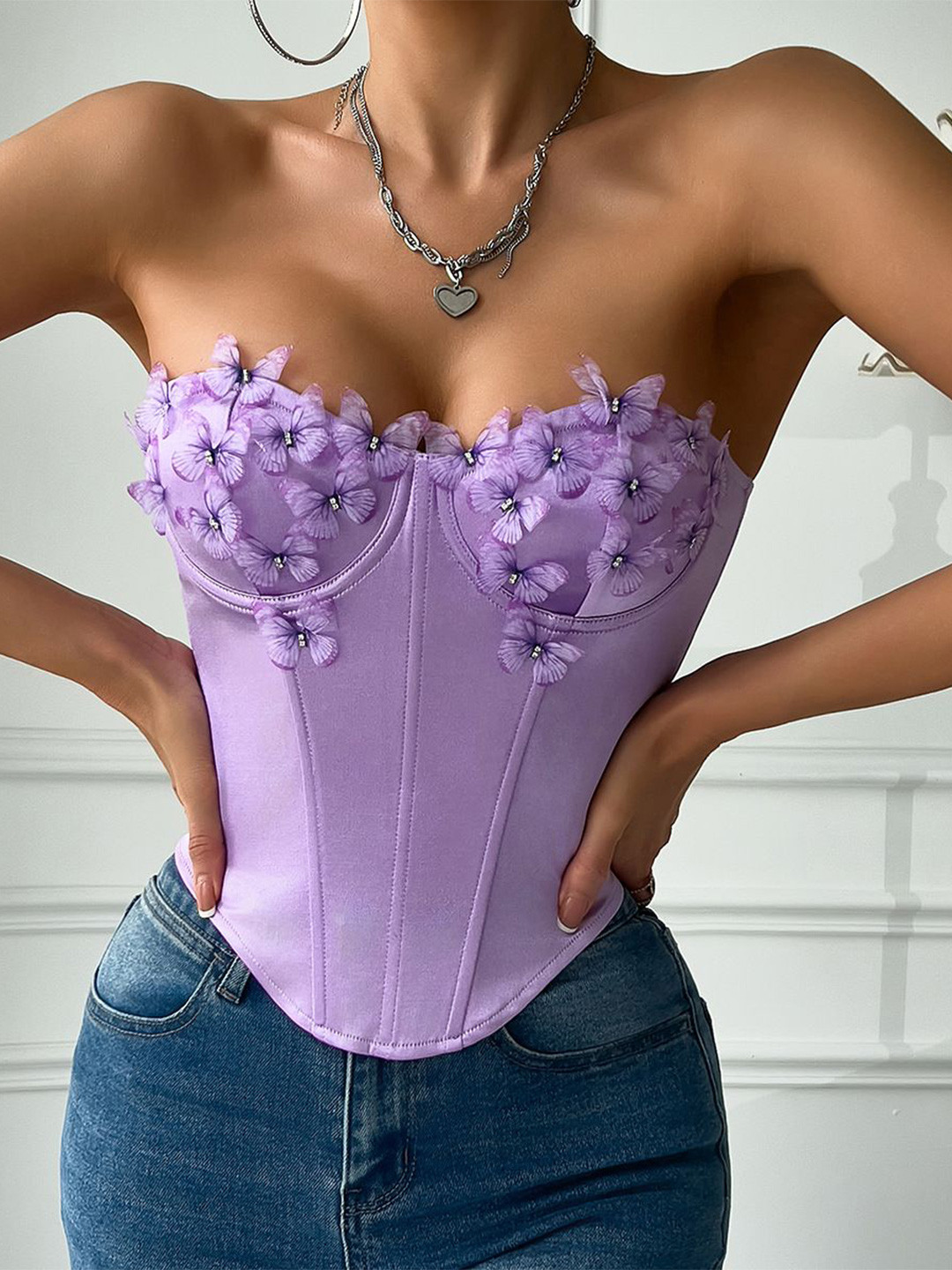 StyleCast x Revolte Women Embellished Corset Crop Top