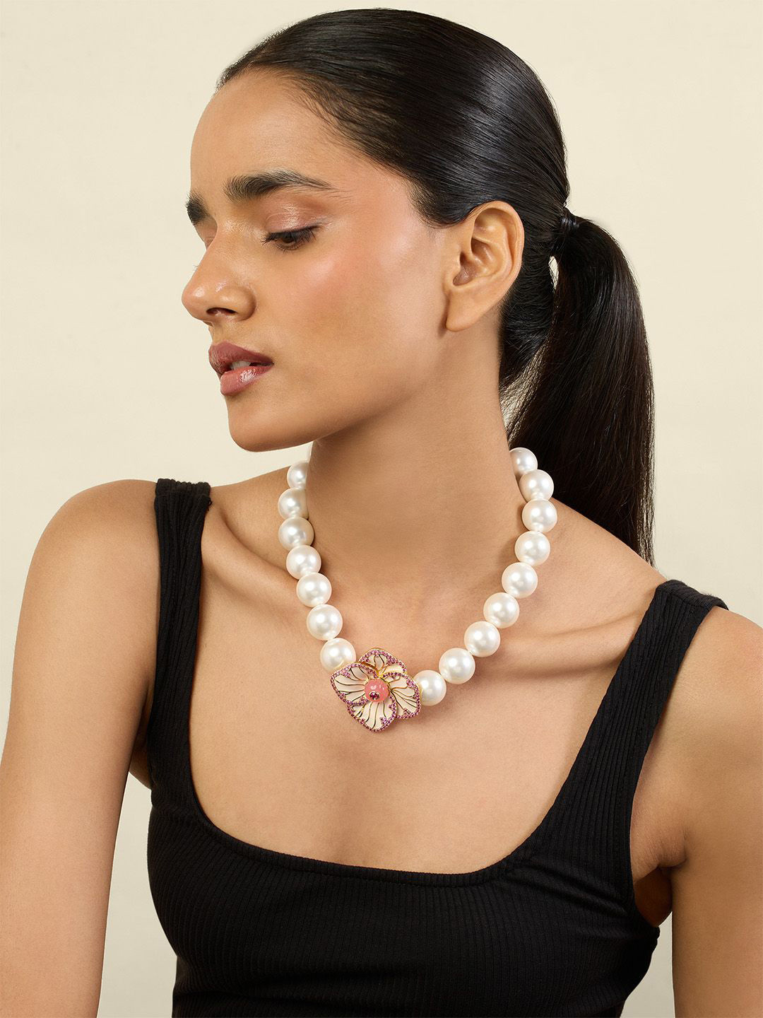 Isharya 18Kt  Gold-Plated Crystals Studded Floral Symphony Choker Necklace