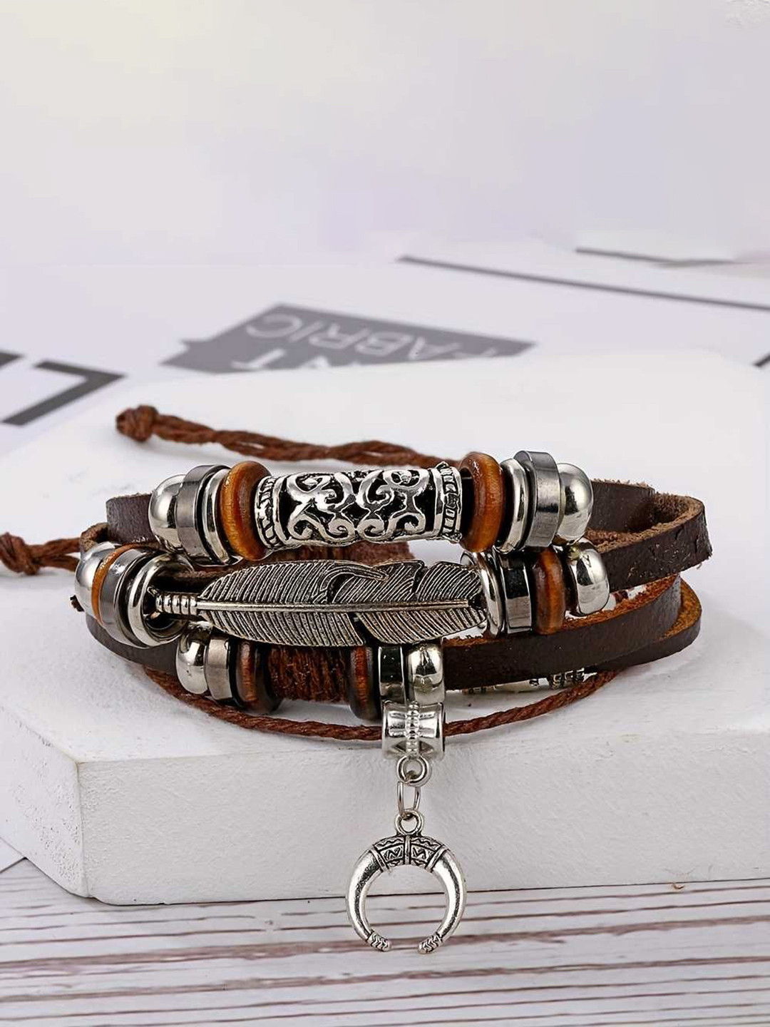 Bling Queen Cross Design Leather & Steel Bracelet