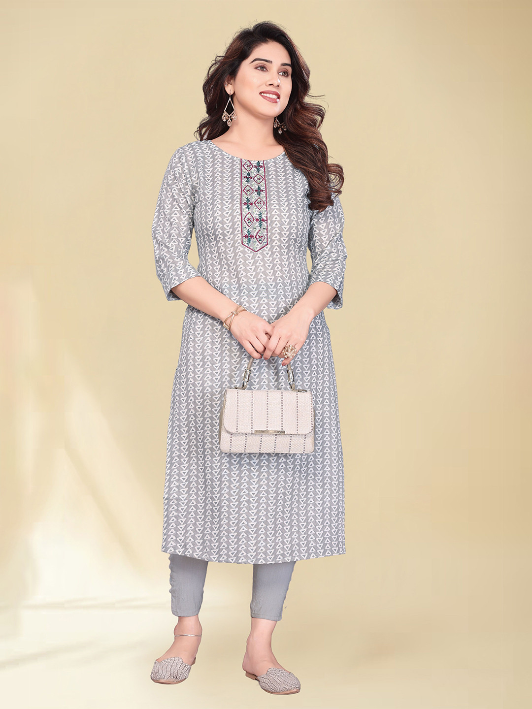 SIMPLYETHNIC Women Geometric Printed Daily Cotton Straight Kurta