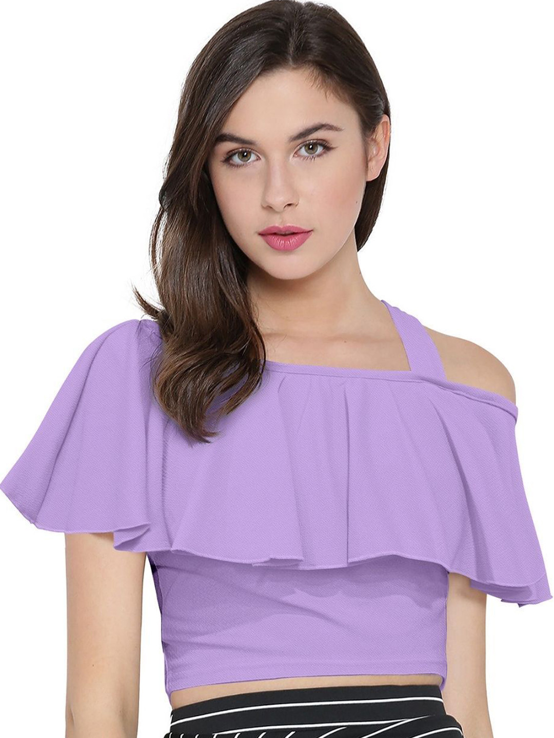 SS Sanket Synthetics Women Cold Shoulder Ruffles Fitted Top