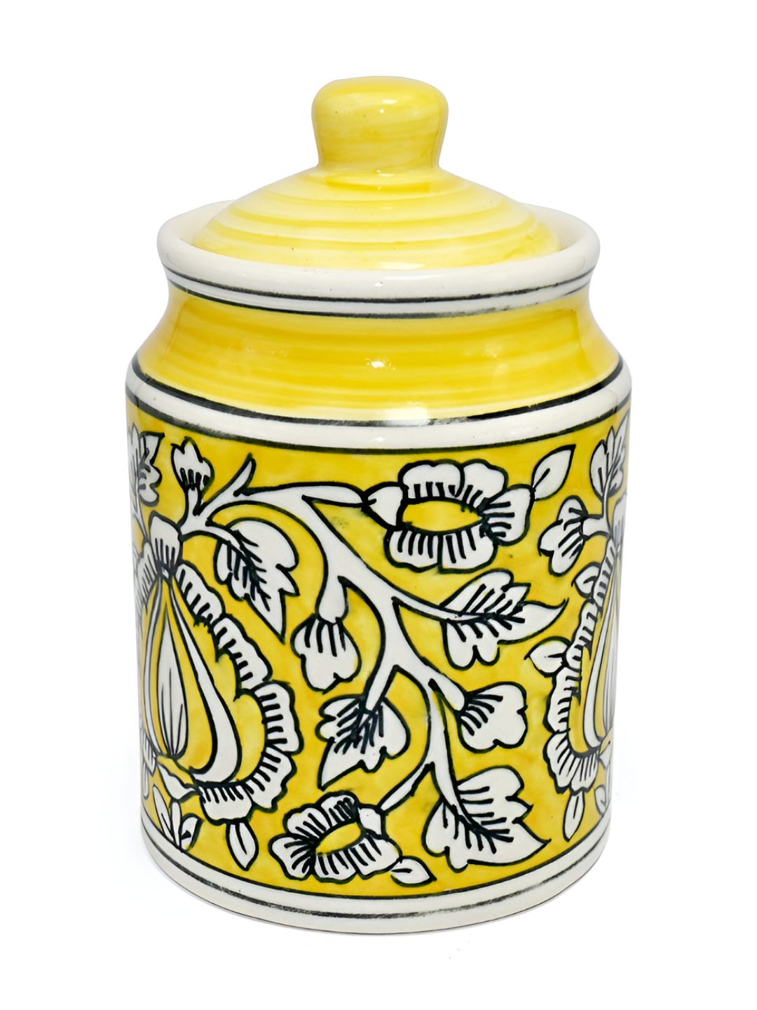 Amoorcart Yellow Floral Ceramic Air Tight Clip-On Canister-850ml