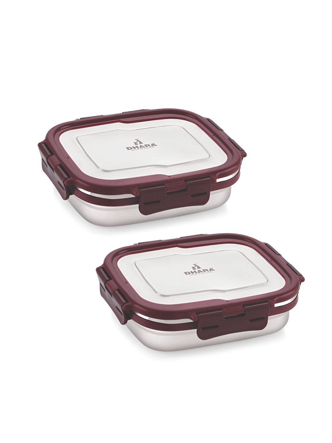 Dhara Stainless Steel Blaze Airtight Leak Proof 2PCs Lunch Box With Spoon & Fork