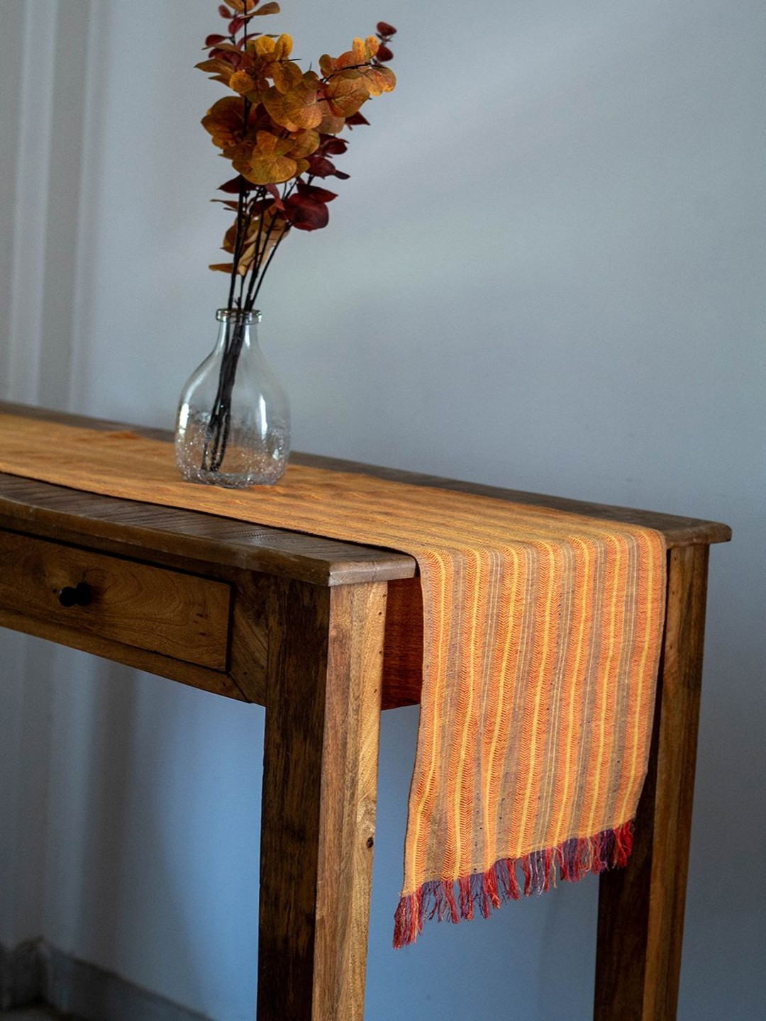 Myntra Elegant Homes Orange-Colored & Red Striped Pure Cotton Table Runner