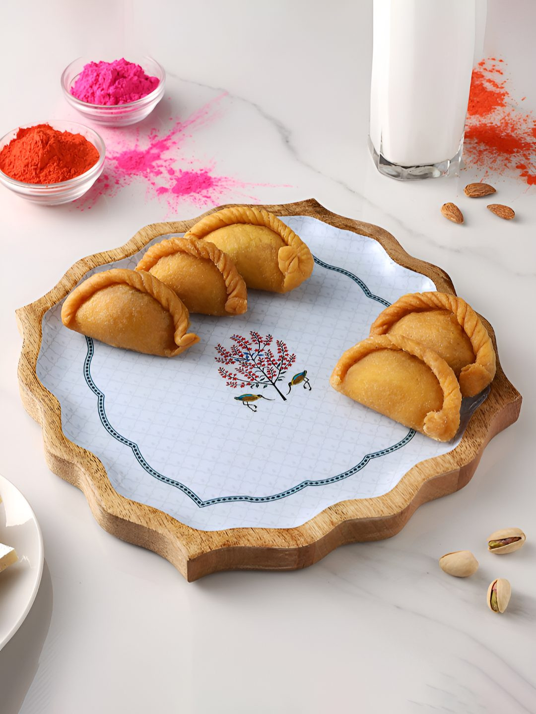 dudki White Wood Nazaara Serving Tray