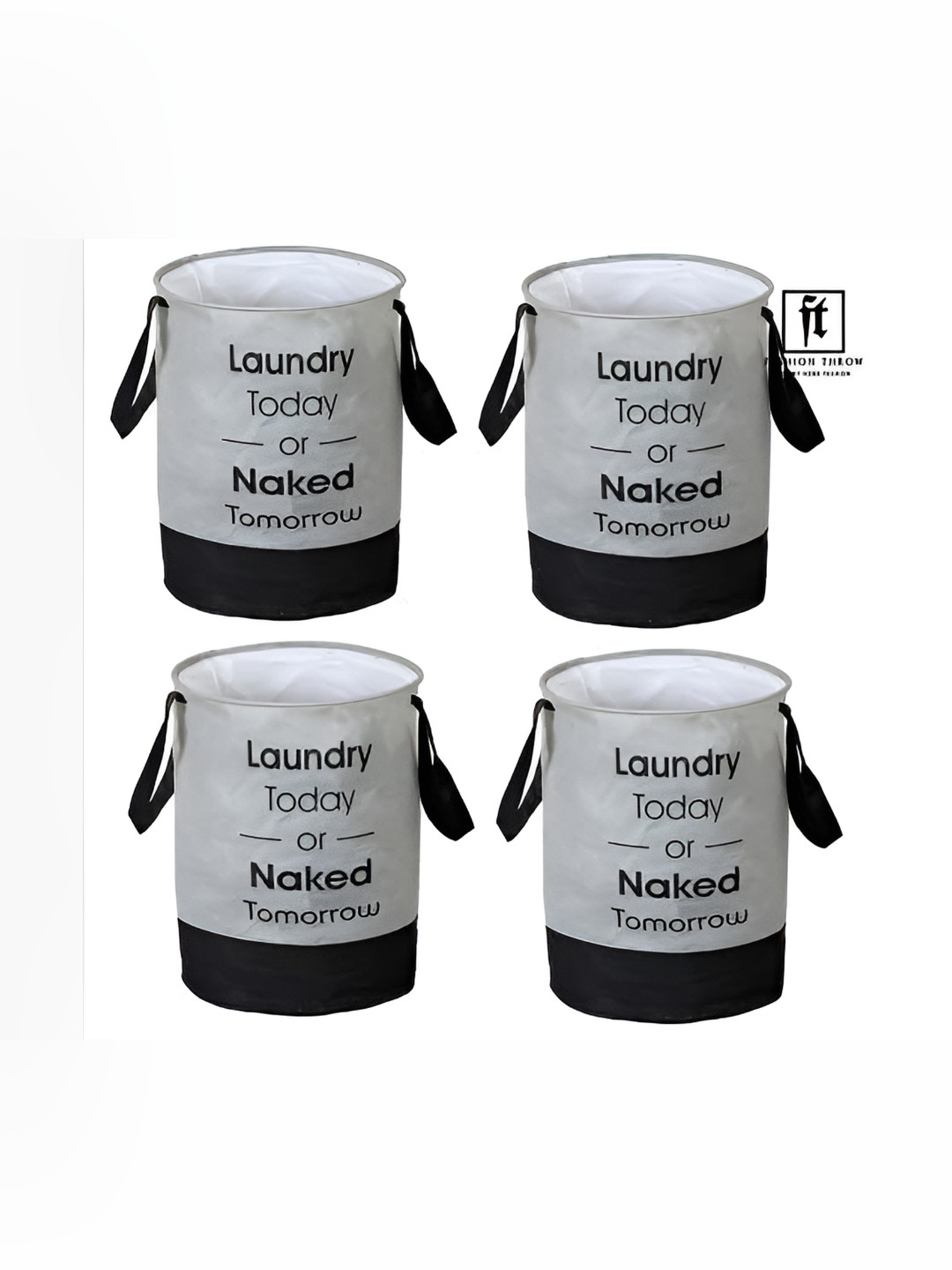 Fashion Throw 4 Pcs Grey & Black Printed Foldable Laundry Bags